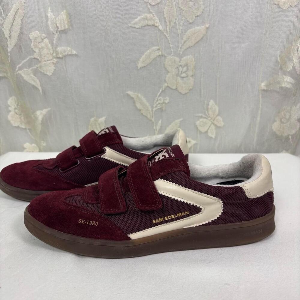 Sam Edelman Talia Burgundy Suede Velcro Strapped Sneakers - Size 8M / 38.5